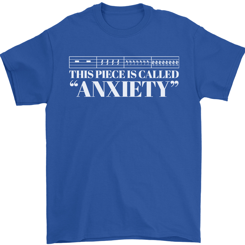 Anxiety Music Musical Notes Piano Guitar Mens T-Shirt 100% Cotton Royal Blue