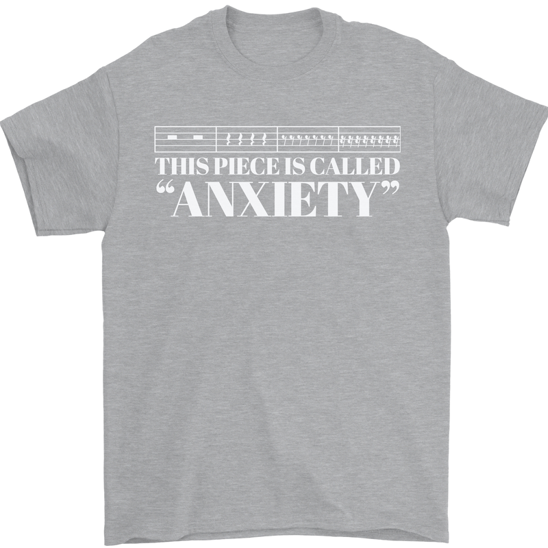 Anxiety Music Musical Notes Piano Guitar Mens T-Shirt 100% Cotton Sports Grey