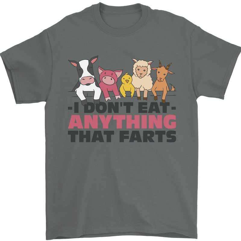 Anything That Farts Funny Vegan Vegetarian Mens T-Shirt 100% Cotton Charcoal