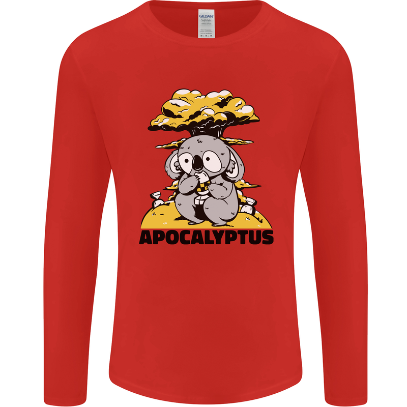 Apocalyptus Koala Bear Climate Change Armageddon Mens Long Sleeve T-Shirt Red