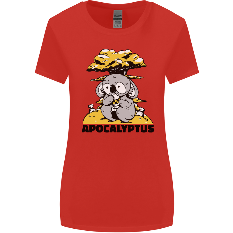 Apocalyptus Koala Bear Climate Change Armageddon Womens Wider Cut T-Shirt Red