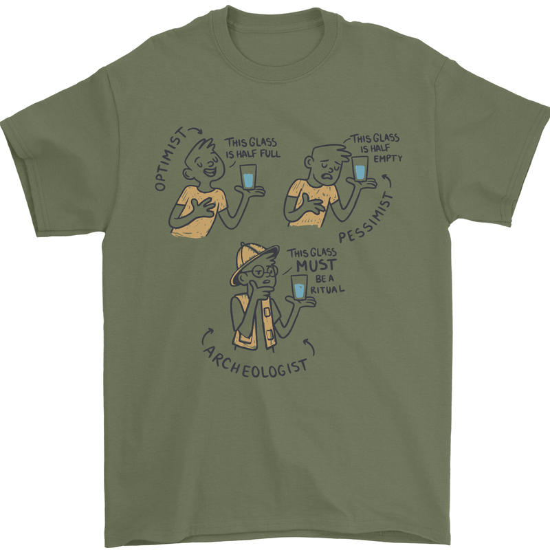 Archaeologist Glass Funny Archaeology Mens T-Shirt 100% Cotton Military Green