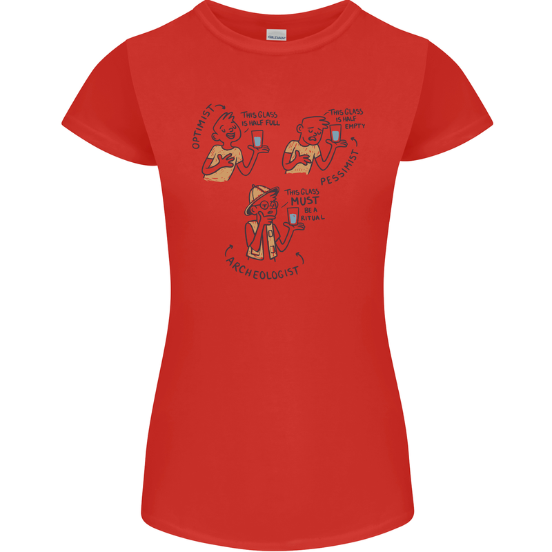 Archaeologist Glass Funny Archaeology Womens Petite Cut T-Shirt Red