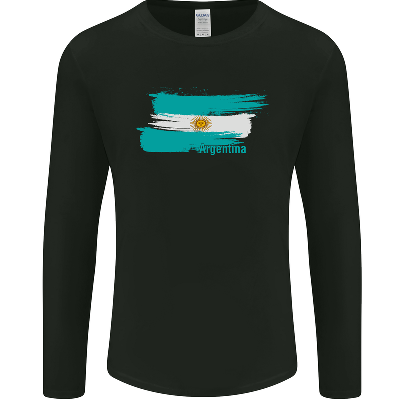 Argentina Football Distressed Flag Mens Long Sleeve T-Shirt Black