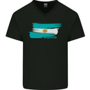 Argentina Football Distressed Flag Mens V-Neck Cotton T-Shirt Black