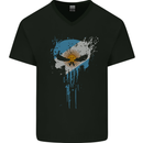 Argentina Skull Gym Training Bodybuilding Mens V-Neck Cotton T-Shirt Black