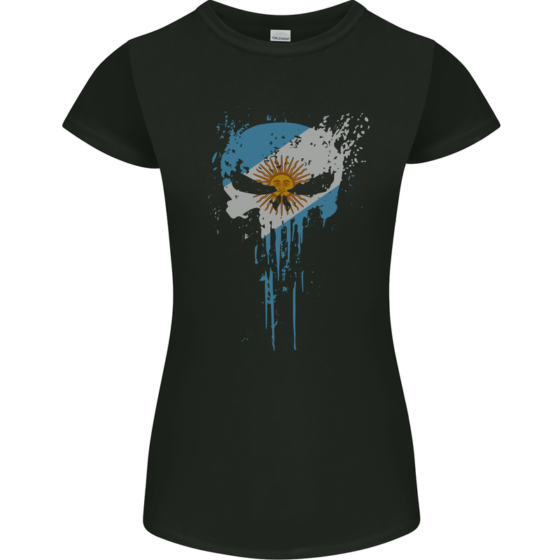 Argentina Skull Gym Training Bodybuilding Womens Petite Cut T-Shirt Black