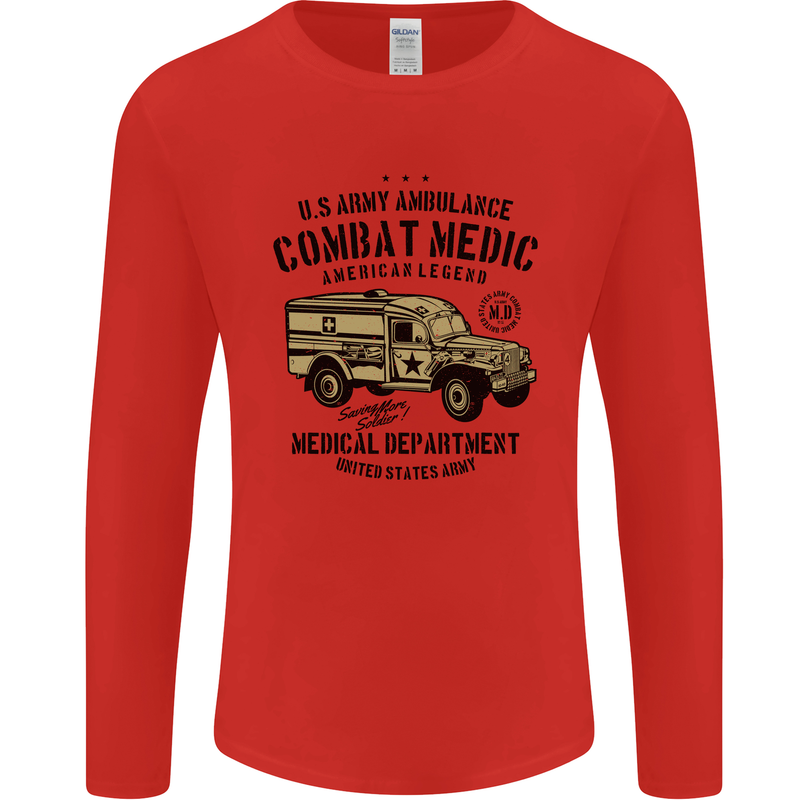 Army Ambulance Military Paramedic Medic Mens Long Sleeve T-Shirt Red