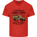 Army Ambulance Military Paramedic Medic Mens V-Neck Cotton T-Shirt Red