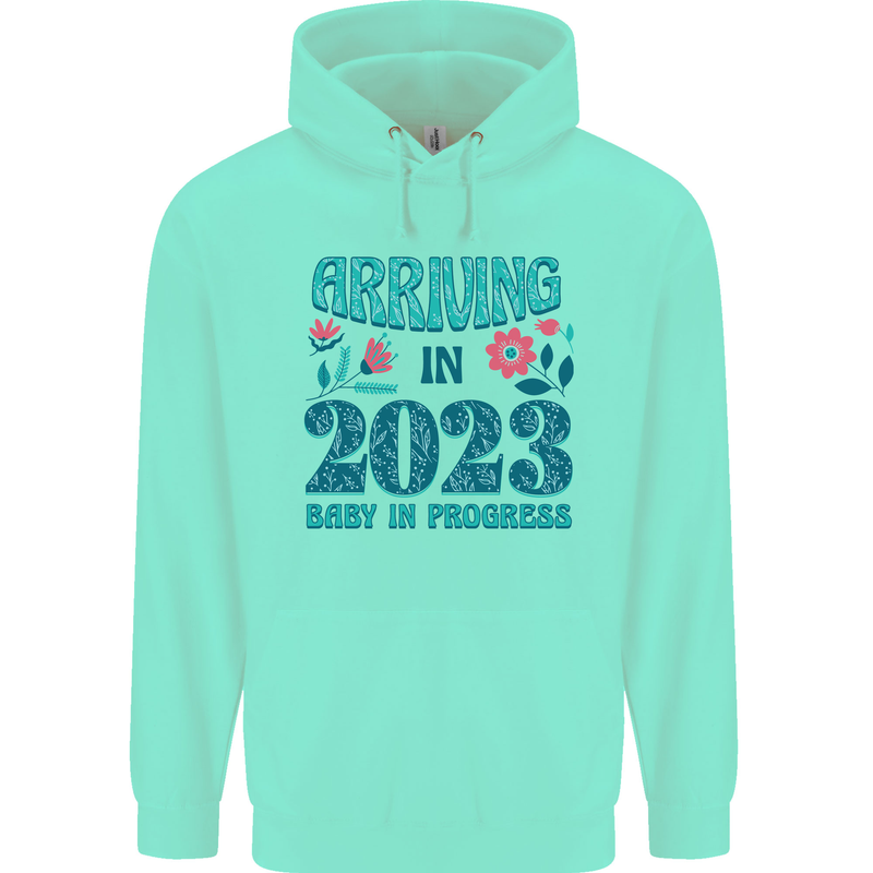 Arriving 2023 New Baby Pregnancy Pregnant Childrens Kids Hoodie Peppermint