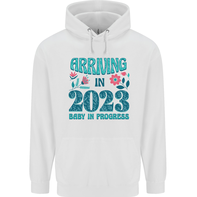 Arriving 2023 New Baby Pregnancy Pregnant Childrens Kids Hoodie White