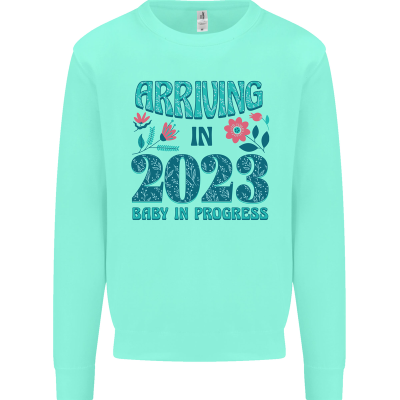 Arriving 2023 New Baby Pregnancy Pregnant Kids Sweatshirt Jumper Peppermint