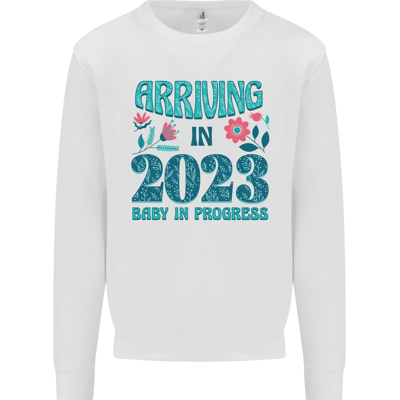 Arriving 2023 New Baby Pregnancy Pregnant Kids Sweatshirt Jumper White