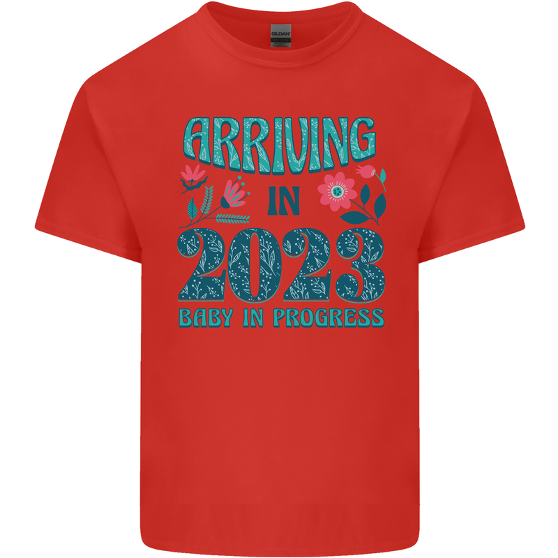 Arriving 2023 New Baby Pregnancy Pregnant Kids T-Shirt Childrens Red