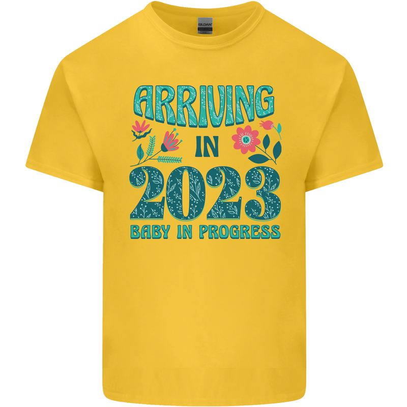 Arriving 2023 New Baby Pregnancy Pregnant Kids T-Shirt Childrens Yellow