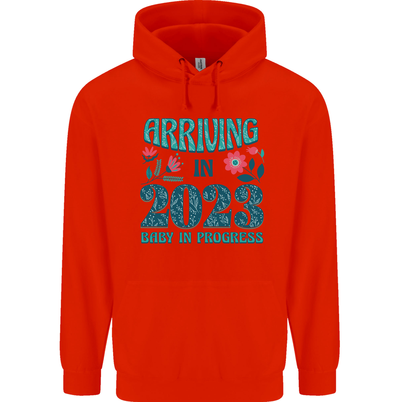 Arriving 2023 New Baby Pregnancy Pregnant Mens 80% Cotton Hoodie Bright Red