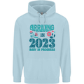 Arriving 2023 New Baby Pregnancy Pregnant Mens 80% Cotton Hoodie Light Blue