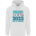 Arriving 2023 New Baby Pregnancy Pregnant Mens 80% Cotton Hoodie White