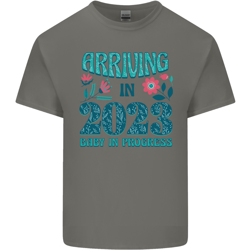 Arriving 2023 New Baby Pregnancy Pregnant Mens Cotton T-Shirt Tee Top Charcoal