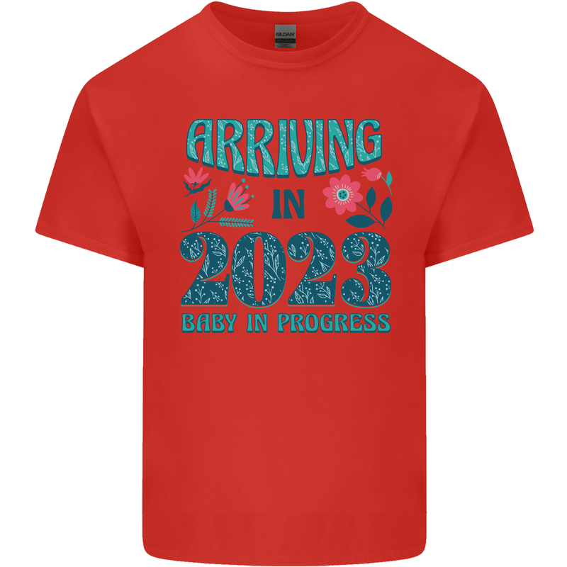 Arriving 2023 New Baby Pregnancy Pregnant Mens Cotton T-Shirt Tee Top Red