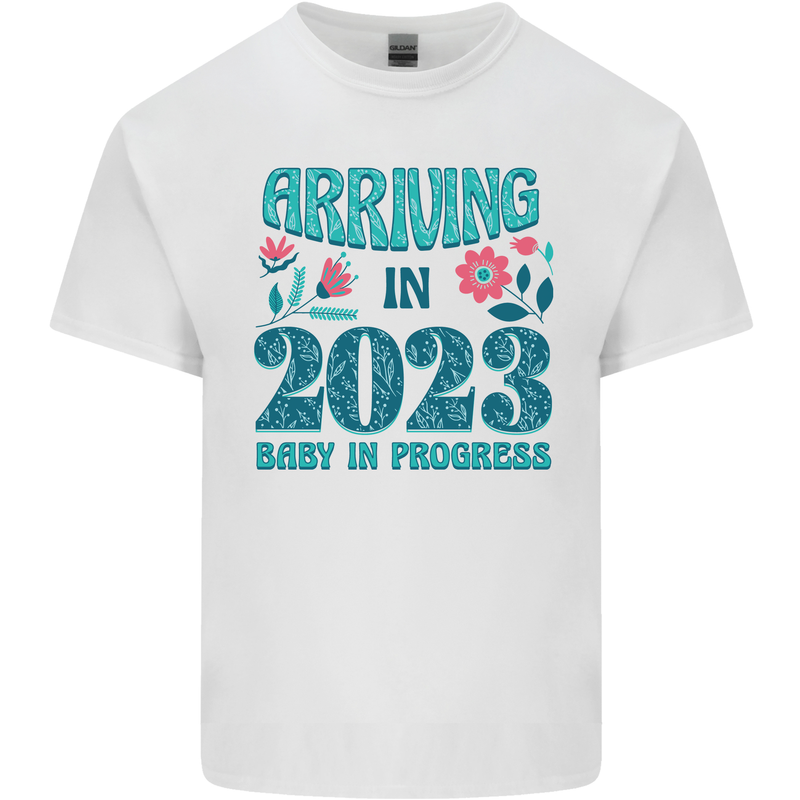 Arriving 2023 New Baby Pregnancy Pregnant Mens Cotton T-Shirt Tee Top White