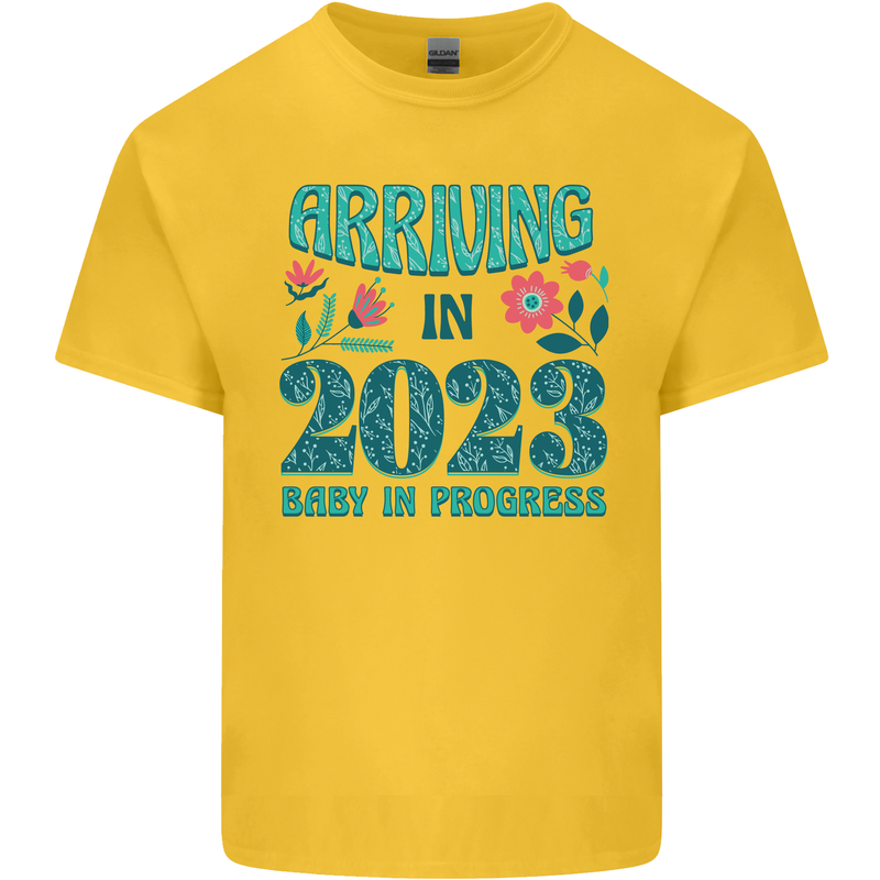 Arriving 2023 New Baby Pregnancy Pregnant Mens Cotton T-Shirt Tee Top Yellow
