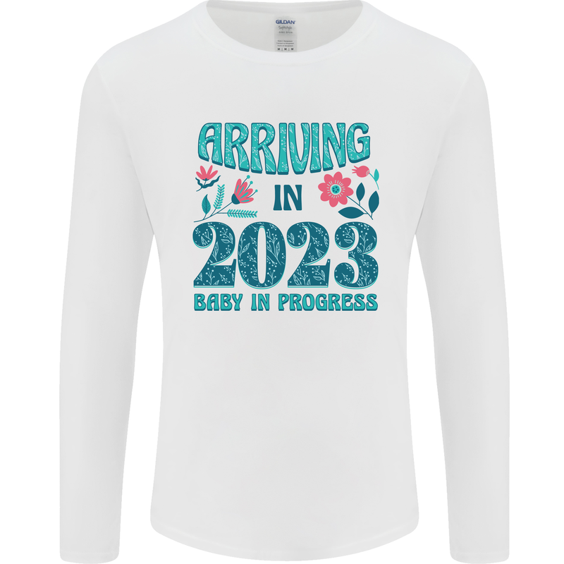 Arriving 2023 New Baby Pregnancy Pregnant Mens Long Sleeve T-Shirt White