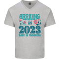 Arriving 2023 New Baby Pregnancy Pregnant Mens V-Neck Cotton T-Shirt Sports Grey