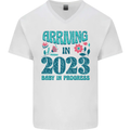 Arriving 2023 New Baby Pregnancy Pregnant Mens V-Neck Cotton T-Shirt White