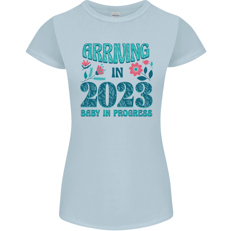 Arriving 2023 New Baby Pregnancy Pregnant Womens Petite Cut T-Shirt Light Blue