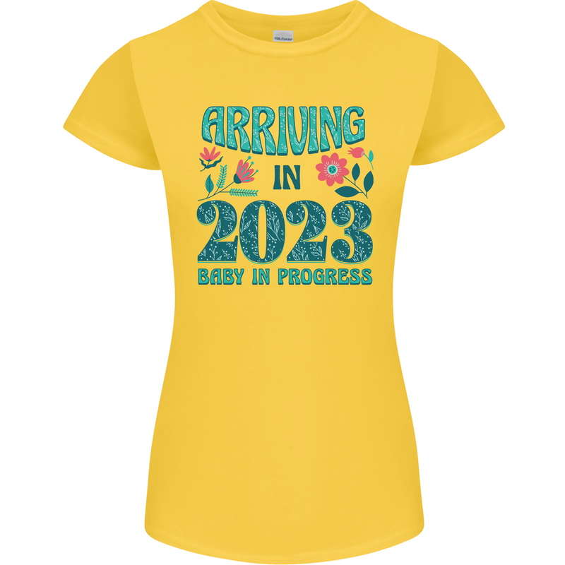 Arriving 2023 New Baby Pregnancy Pregnant Womens Petite Cut T-Shirt Yellow