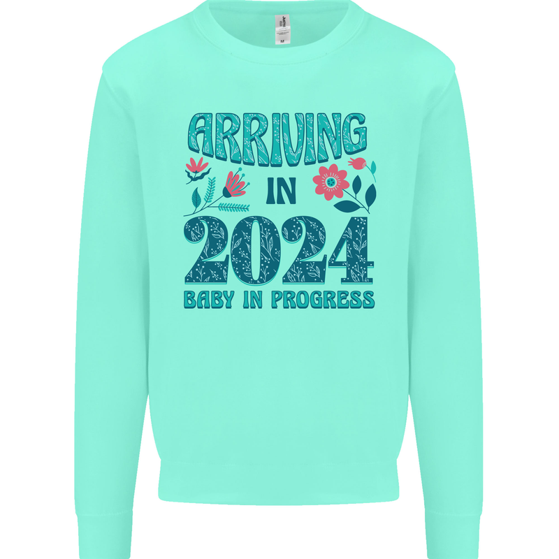 Arriving 2024 New Baby Pregnancy Pregnant Kids Sweatshirt Jumper Peppermint