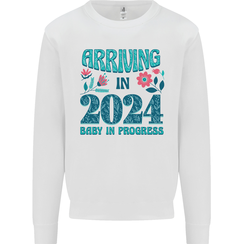 Arriving 2024 New Baby Pregnancy Pregnant Kids Sweatshirt Jumper White