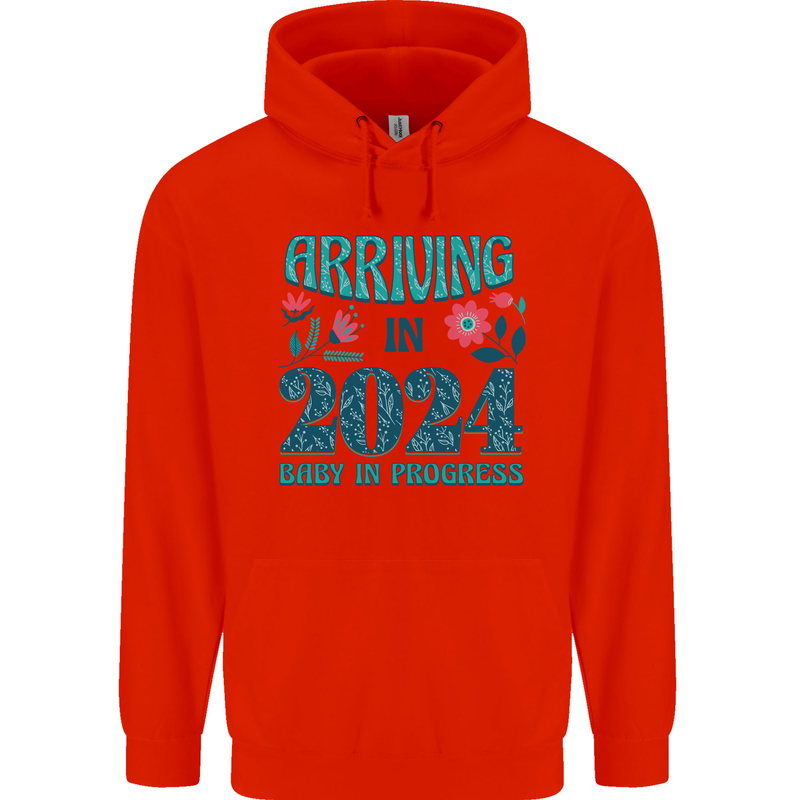 Arriving 2024 New Baby Pregnancy Pregnant Mens 80% Cotton Hoodie Bright Red