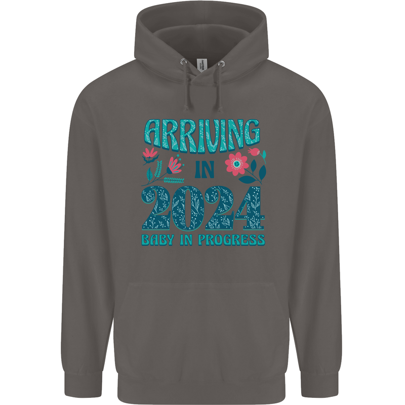 Arriving 2024 New Baby Pregnancy Pregnant Mens 80% Cotton Hoodie Charcoal