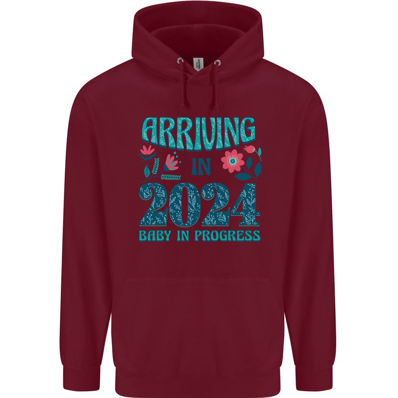 Arriving 2024 New Baby Pregnancy Pregnant Mens 80% Cotton Hoodie Maroon