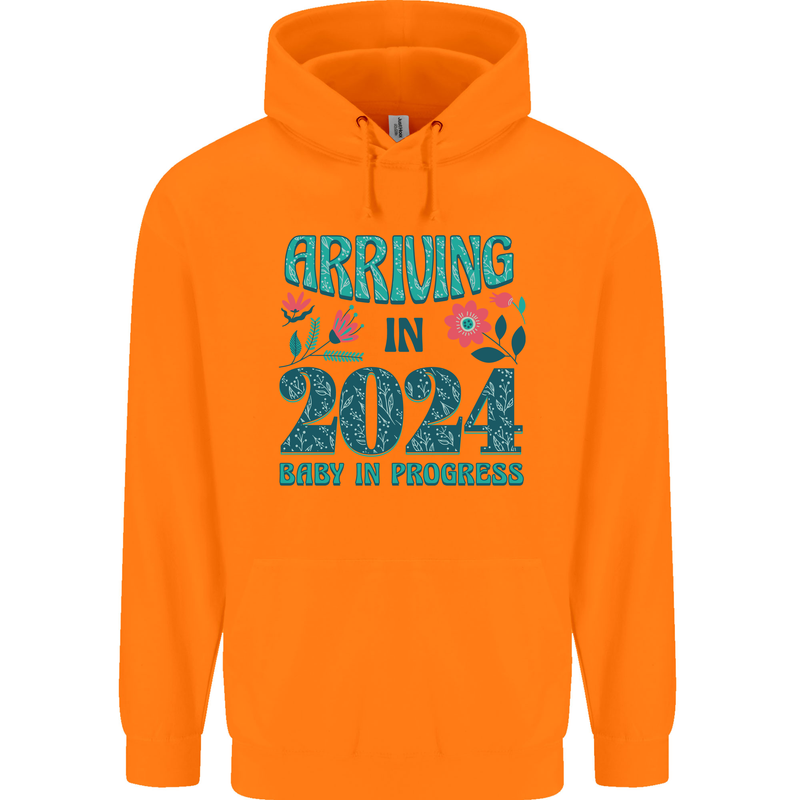Arriving 2024 New Baby Pregnancy Pregnant Mens 80% Cotton Hoodie Orange