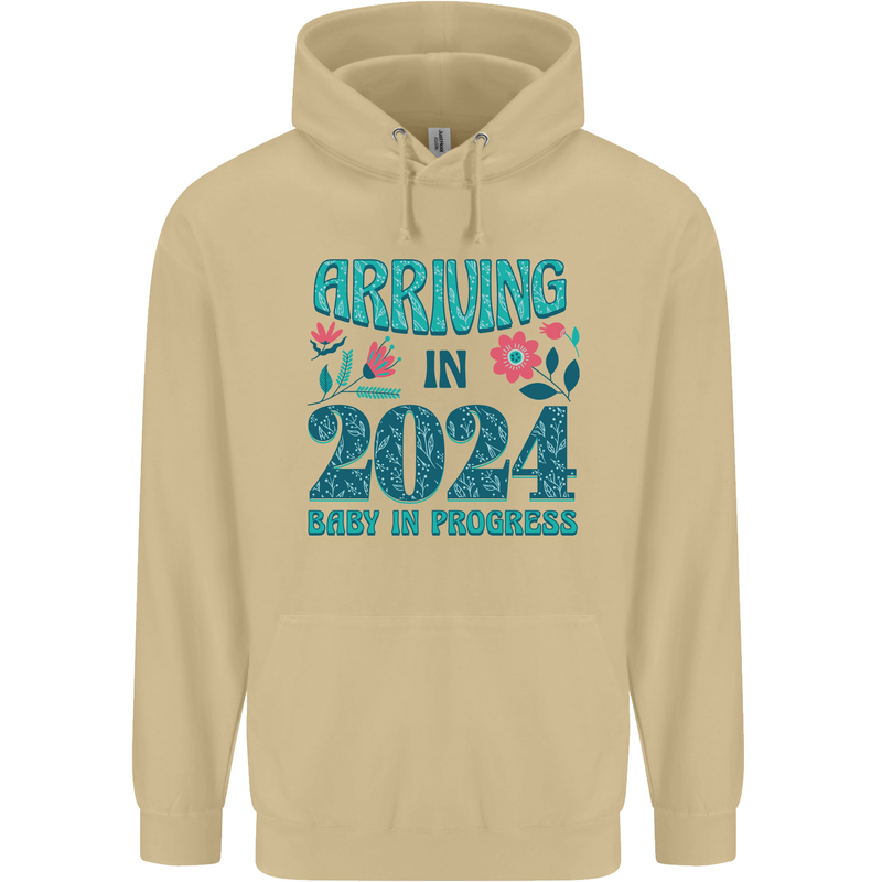 Arriving 2024 New Baby Pregnancy Pregnant Mens 80% Cotton Hoodie Sand