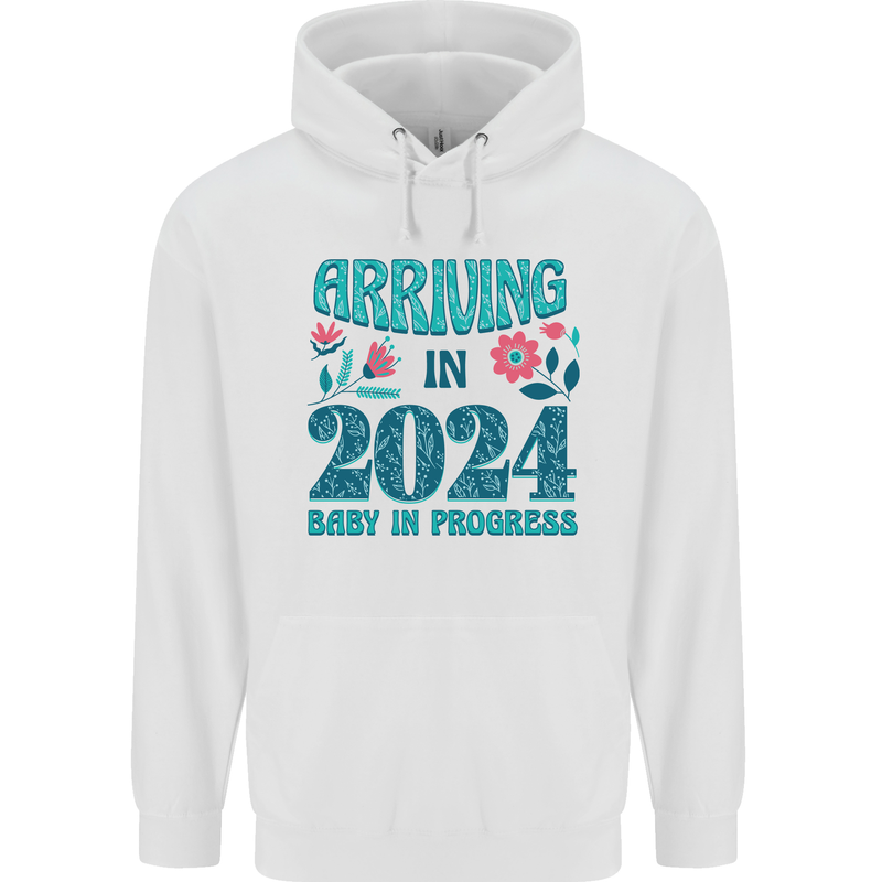 Arriving 2024 New Baby Pregnancy Pregnant Mens 80% Cotton Hoodie White