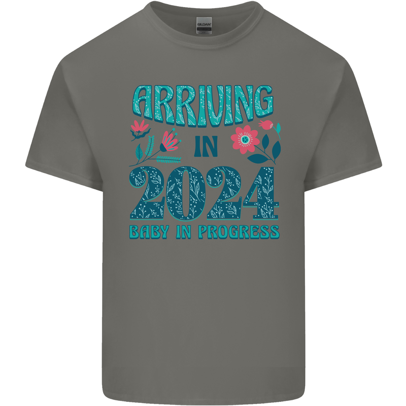 Arriving 2024 New Baby Pregnancy Pregnant Mens Cotton T-Shirt Tee Top Charcoal