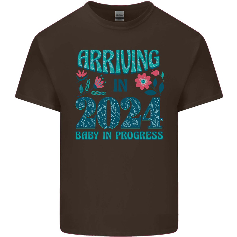 Arriving 2024 New Baby Pregnancy Pregnant Mens Cotton T-Shirt Tee Top Dark Chocolate