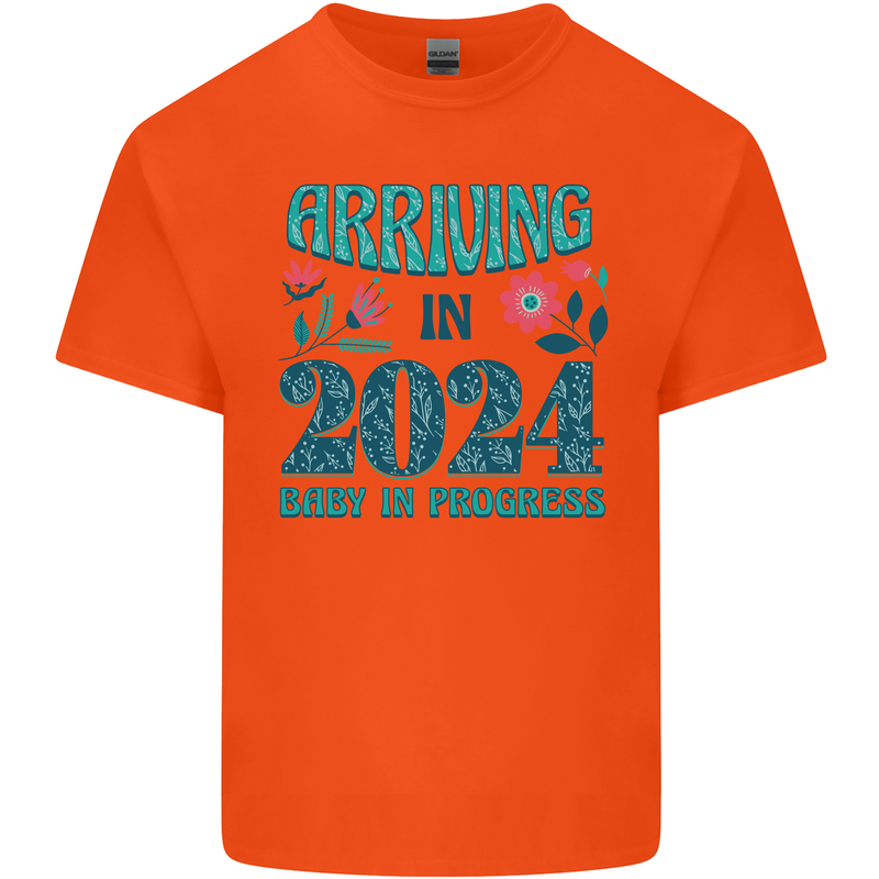 Arriving 2024 New Baby Pregnancy Pregnant Mens Cotton T-Shirt Tee Top Orange