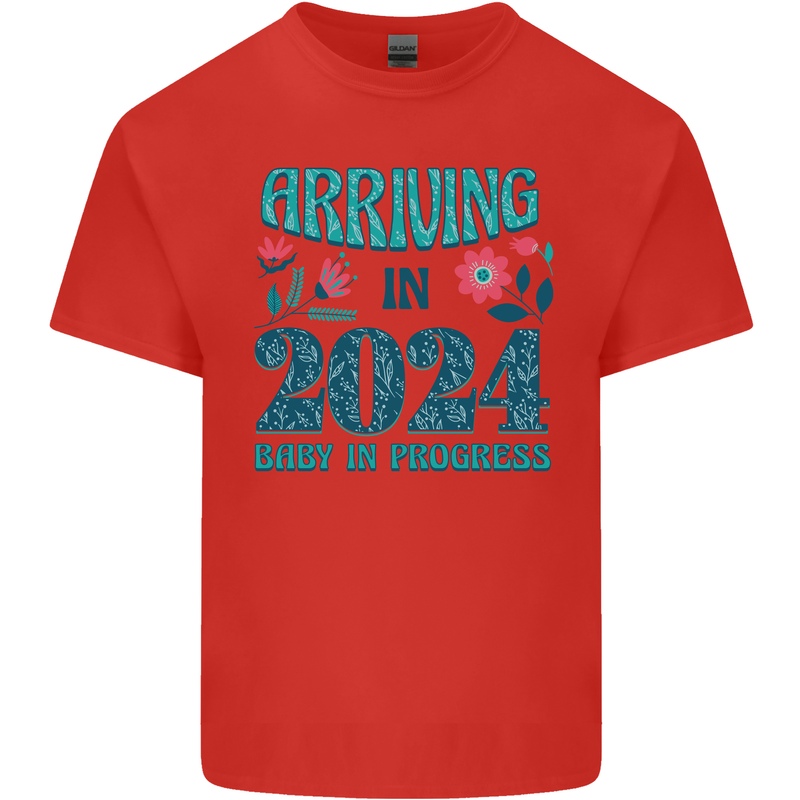 Arriving 2024 New Baby Pregnancy Pregnant Mens Cotton T-Shirt Tee Top Red