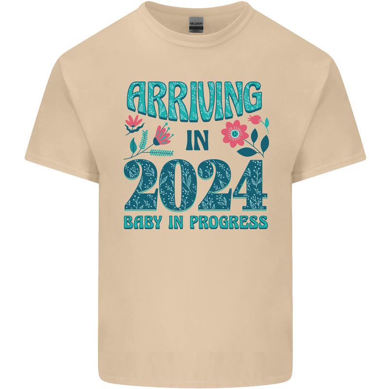 Arriving 2024 New Baby Pregnancy Pregnant Mens Cotton T-Shirt Tee Top Sand