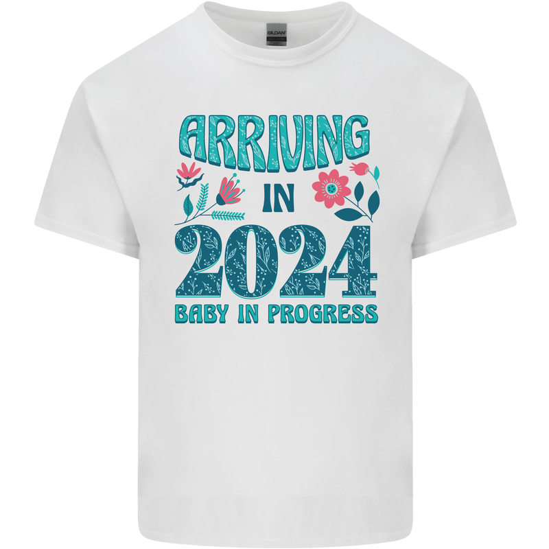 Arriving 2024 New Baby Pregnancy Pregnant Mens Cotton T-Shirt Tee Top White