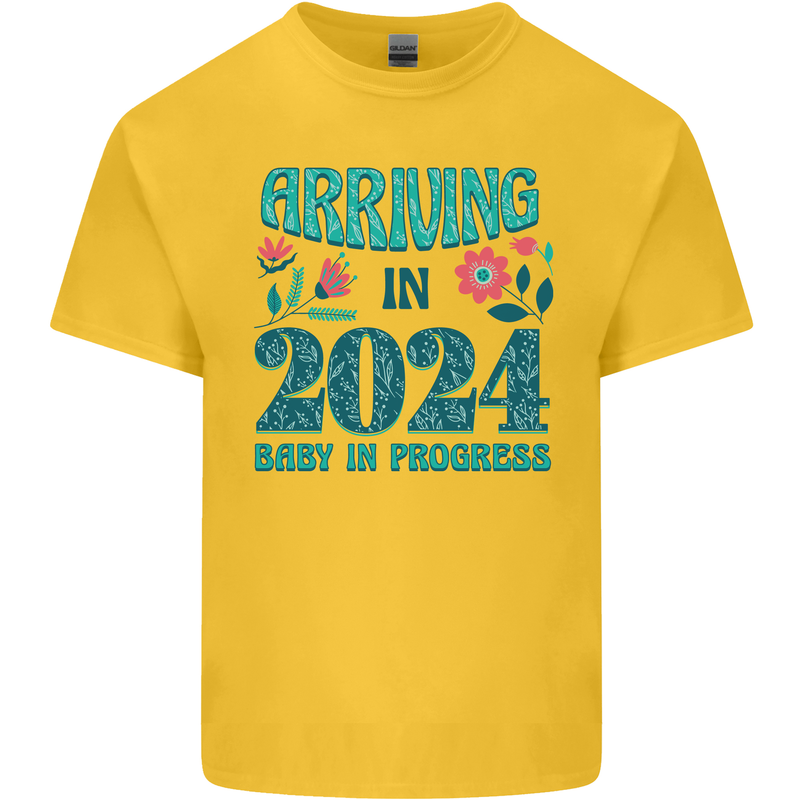 Arriving 2024 New Baby Pregnancy Pregnant Mens Cotton T-Shirt Tee Top Yellow