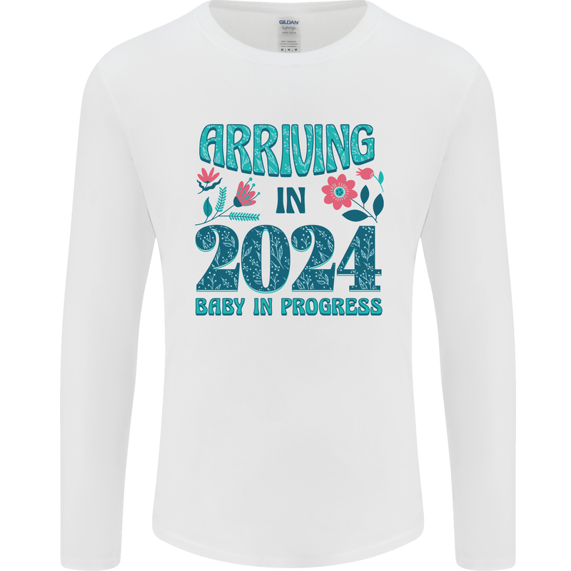 Arriving 2024 New Baby Pregnancy Pregnant Mens Long Sleeve T-Shirt White