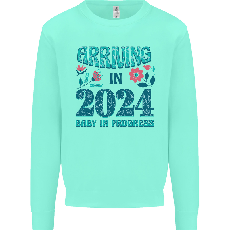 Arriving 2024 New Baby Pregnancy Pregnant Mens Sweatshirt Jumper Peppermint