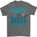 Arriving 2024 New Baby Pregnancy Pregnant Mens T-Shirt 100% Cotton Charcoal