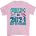 Arriving 2024 New Baby Pregnancy Pregnant Mens T-Shirt 100% Cotton Light Pink